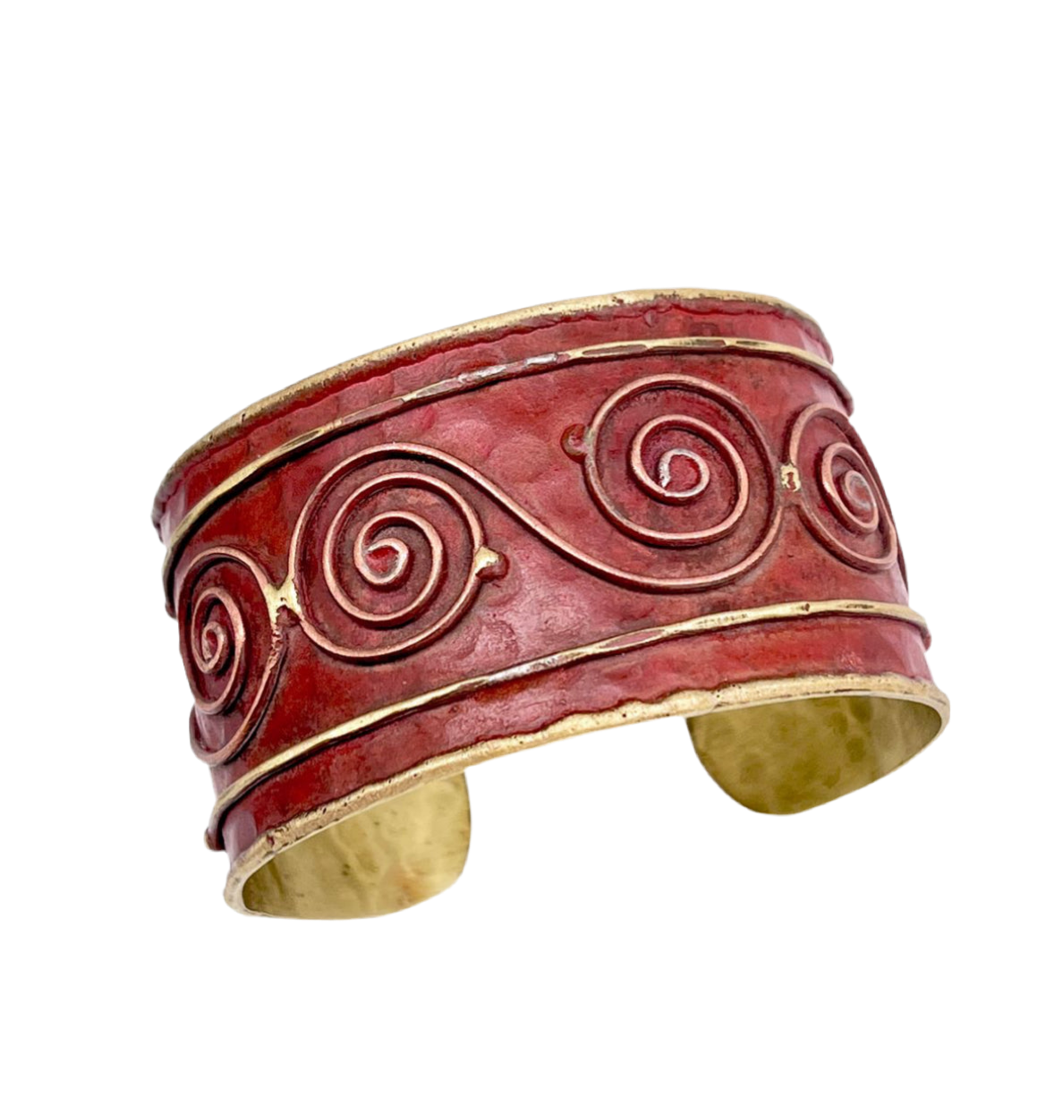 HANDCRAFTED BRASS PATINA CUFF - RED SWIRL by ANJU JEWELRY®️