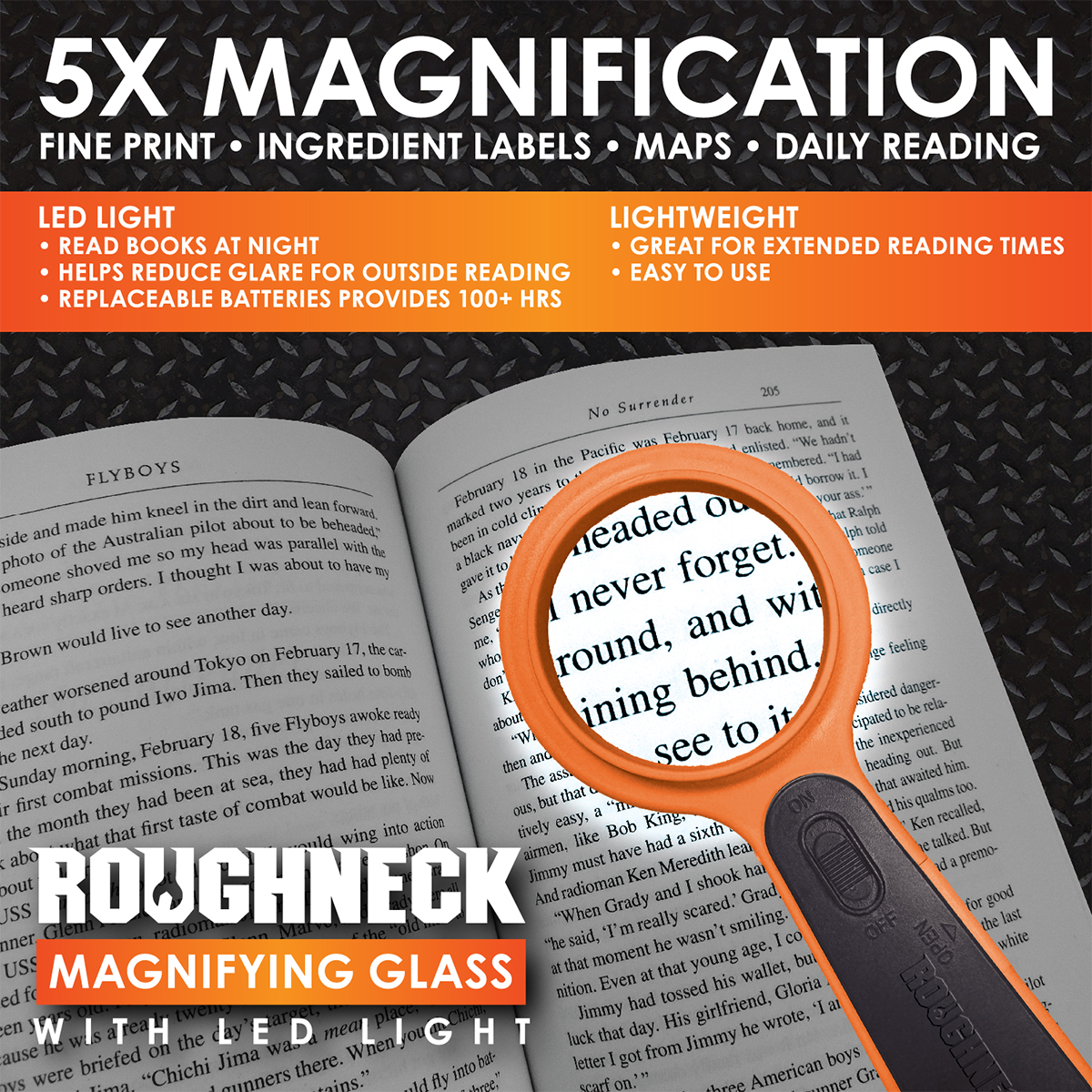 Roughneck Magnifying Glass with LED Light - 6 Piece Display