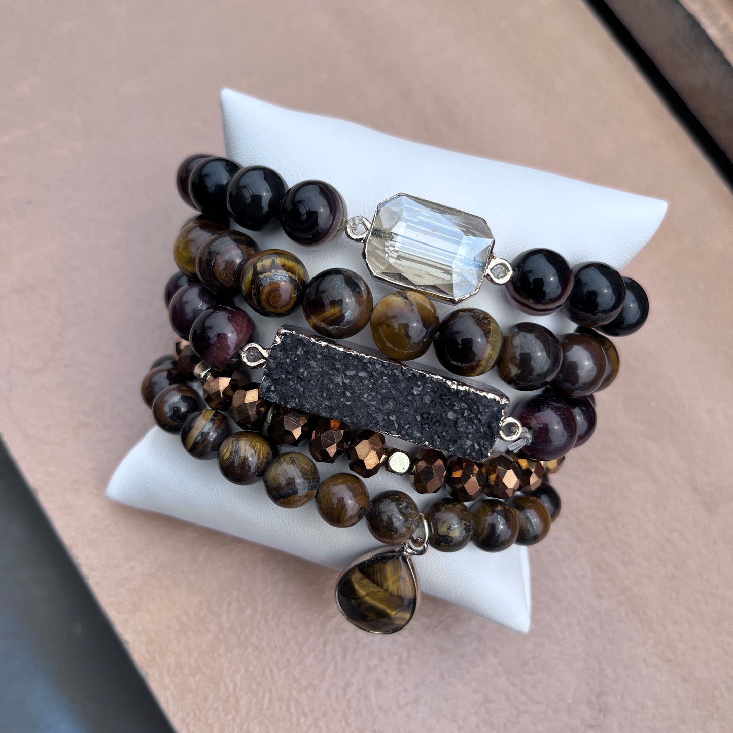 HANDMADE GHANA BRACELET SET OF 4 TIGER'S EYE