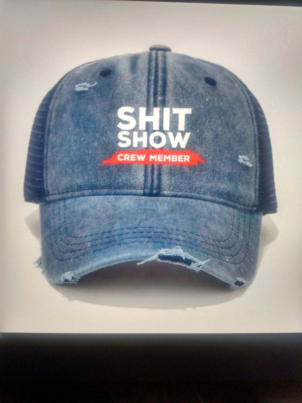 SHIT SHOW CREW MEMBER 6-PANEL VINTAGE DISTRESSED MESH BASEBALL HAT