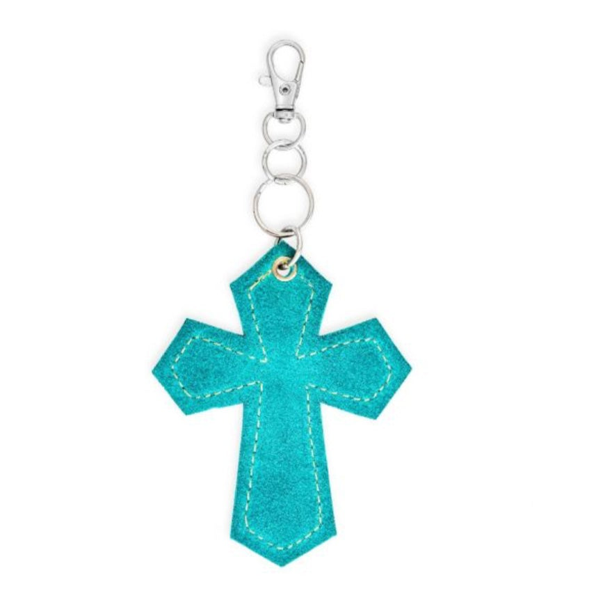 HIDE-ON MEDALLION CROSS HIDE KEY FOB - TURQUOISE by MYRA BAG®