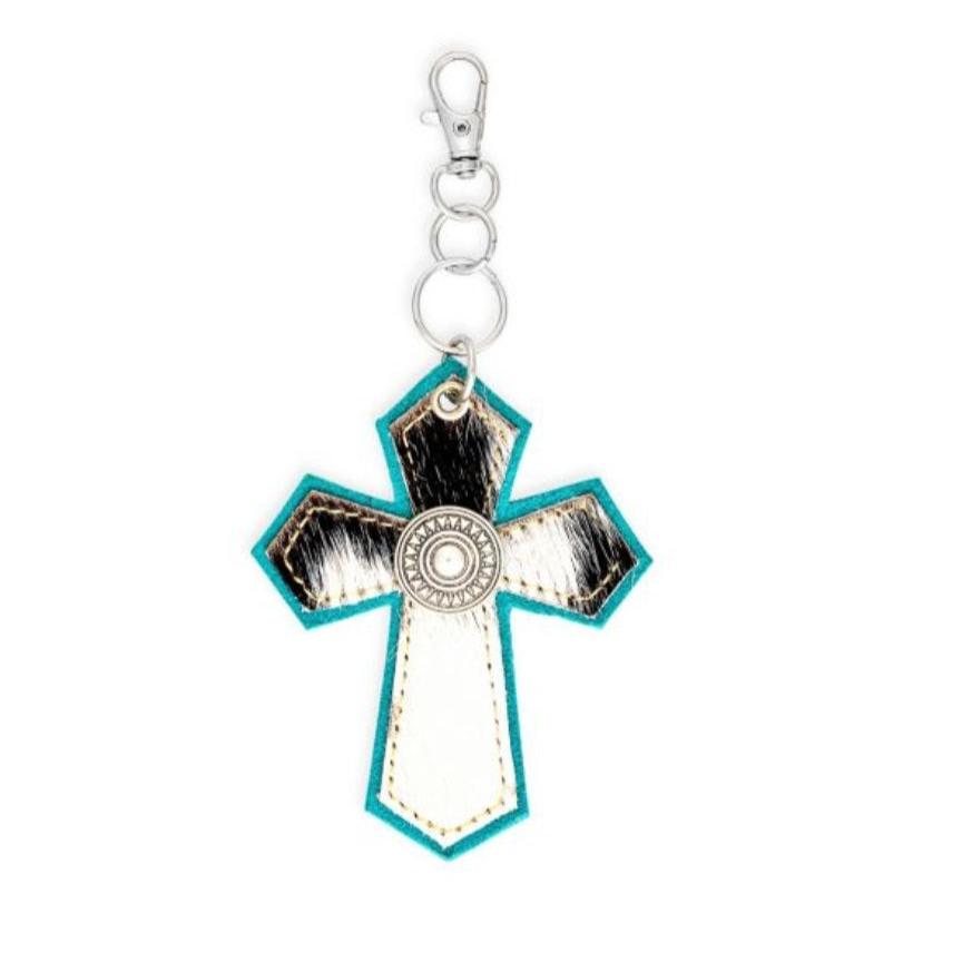 HIDE-ON MEDALLION CROSS HIDE KEY FOB - TURQUOISE by MYRA BAG®