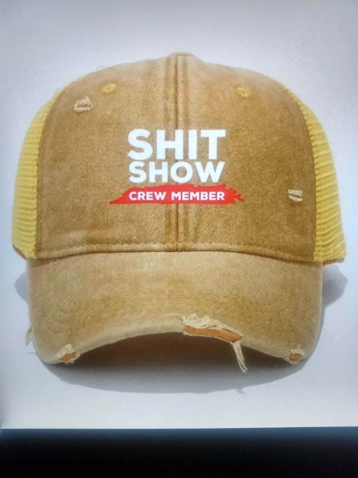 SHIT SHOW CREW MEMBER 6-PANEL VINTAGE DISTRESSED MESH BASEBALL HAT