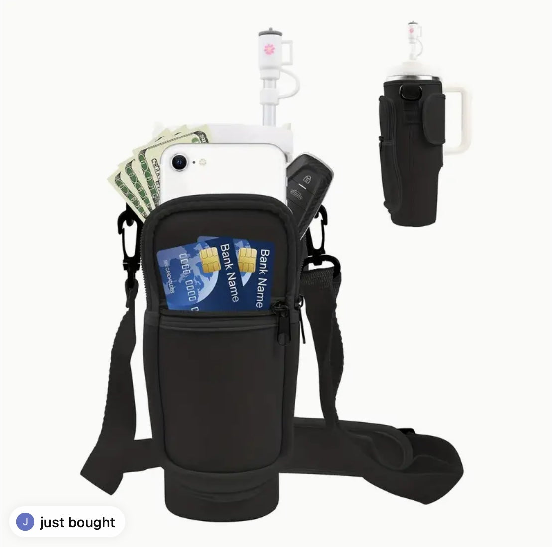 UNIVERSAL 1 PC ALL-IN-ONE DURABLE WATER TUMBLER WITH HANDLE BAG WITH ADJUSTABLE STRAP - FITS 30/40 OZ. TUMBLER CUP