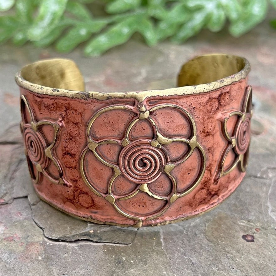 HANDCRAFTED COPPER PATINA CUFF-PEACH LOTUS by ANJU JEWELRY®