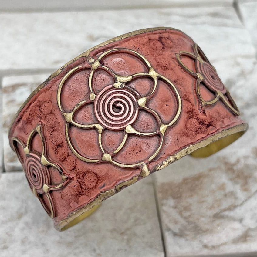 HANDCRAFTED COPPER PATINA CUFF-PEACH LOTUS by ANJU JEWELRY®