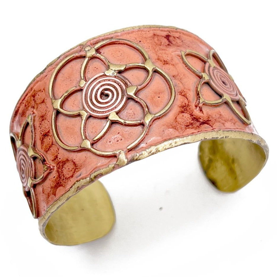 HANDCRAFTED COPPER PATINA CUFF-PEACH LOTUS by ANJU JEWELRY®