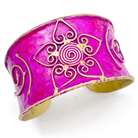 HANDCRAFTED COPPER PATINA CUFF-PINK LOTUS by ANJU JEWELRY®