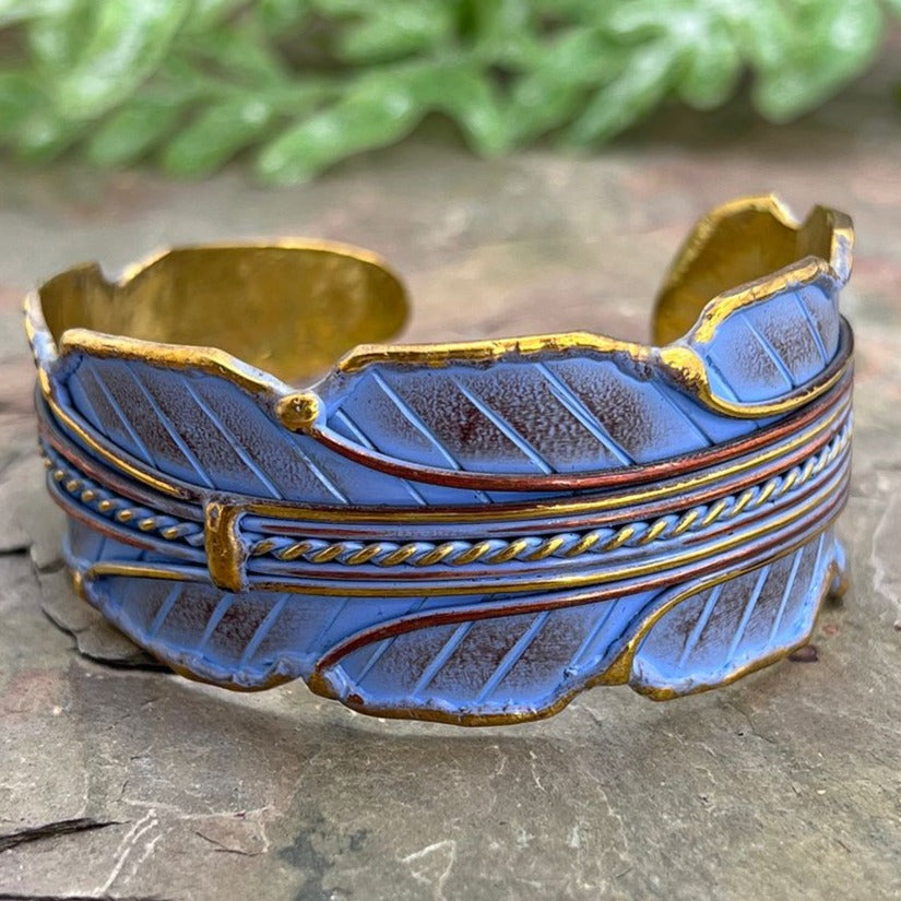 HANDCRAFTED COPPER PATINA CUFF-BLUE LEAF by ANJU JEWELRY®