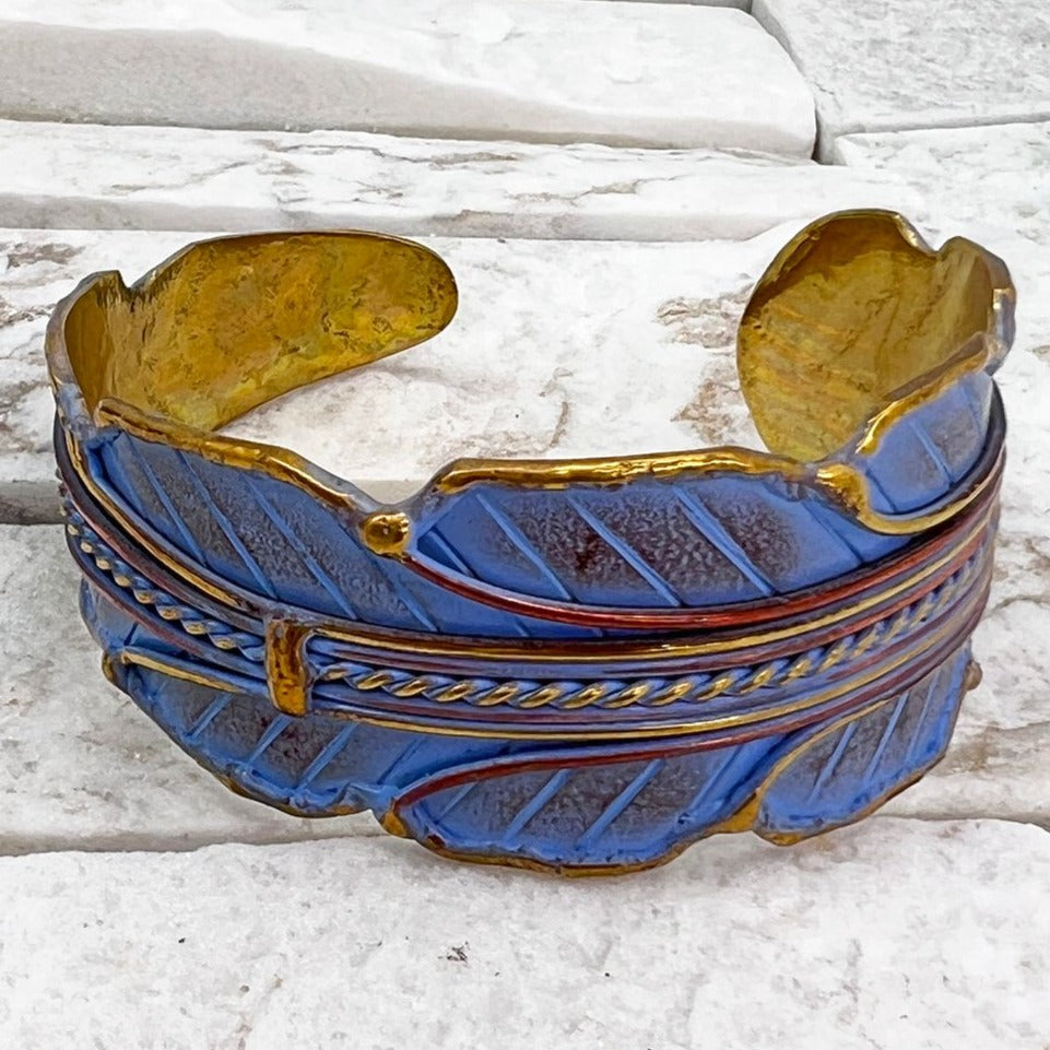 HANDCRAFTED COPPER PATINA CUFF-BLUE LEAF by ANJU JEWELRY®