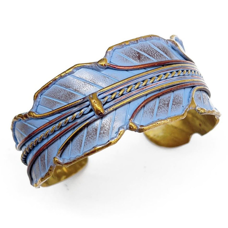 HANDCRAFTED COPPER PATINA CUFF-BLUE LEAF by ANJU JEWELRY®