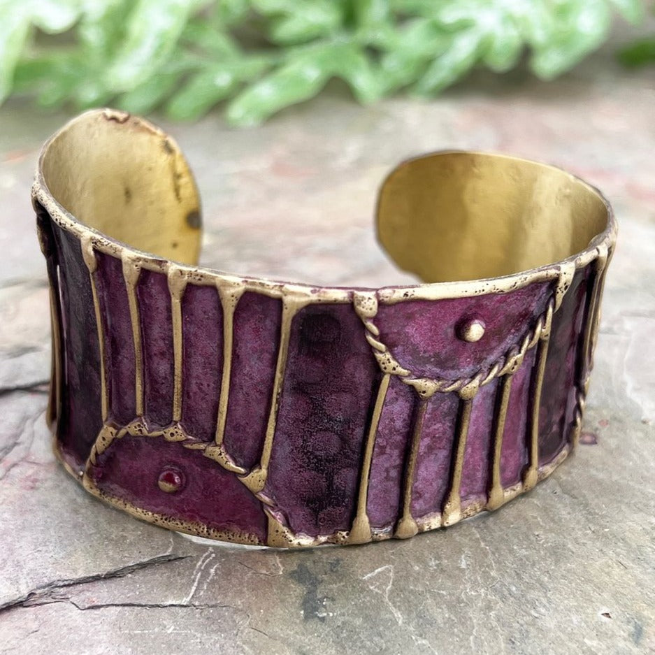 HANDCRAFTED COPPER PATINA CUFF-PLUM ARCHED LINES by ANJU JEWELRY®