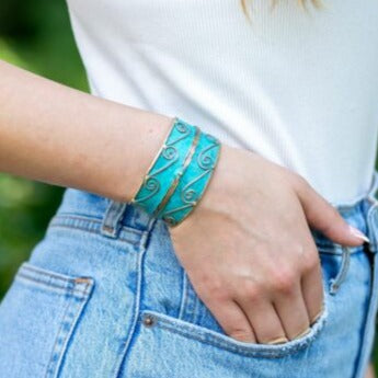 HANDCRAFTED BRASS PATINA CUFF-TURQUOISE SWIRLS by ANJU JEWELRY®