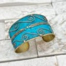 HANDCRAFTED BRASS PATINA CUFF-TURQUOISE SWIRLS by ANJU JEWELRY®