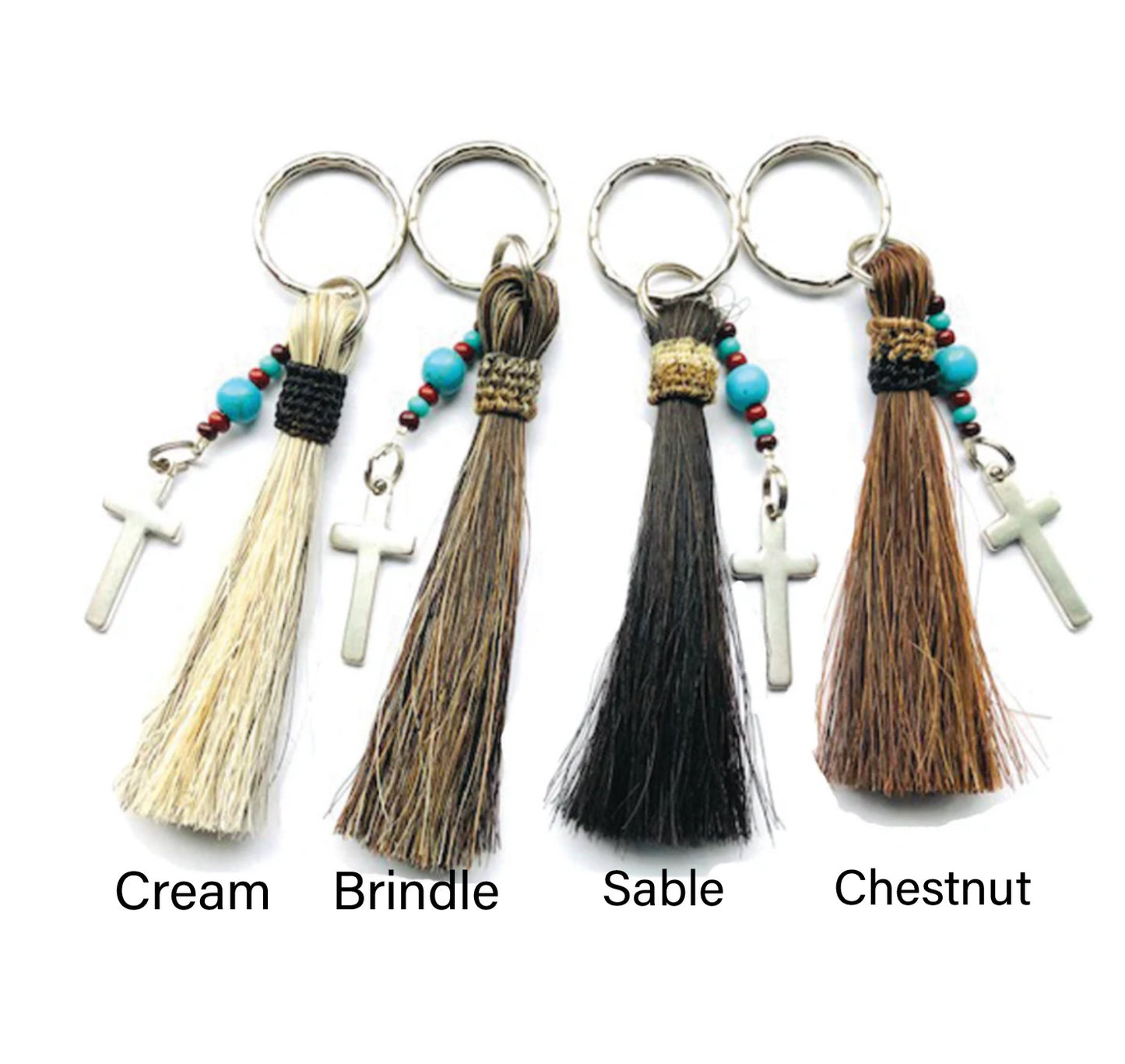 HANDCRAFTED GENUINE HORSEHAIR CROSS TASSEL KEYCHAIN