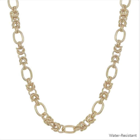 Water Resistant Gold Open Link and Chunky Oval Chain 16"-18" Necklace