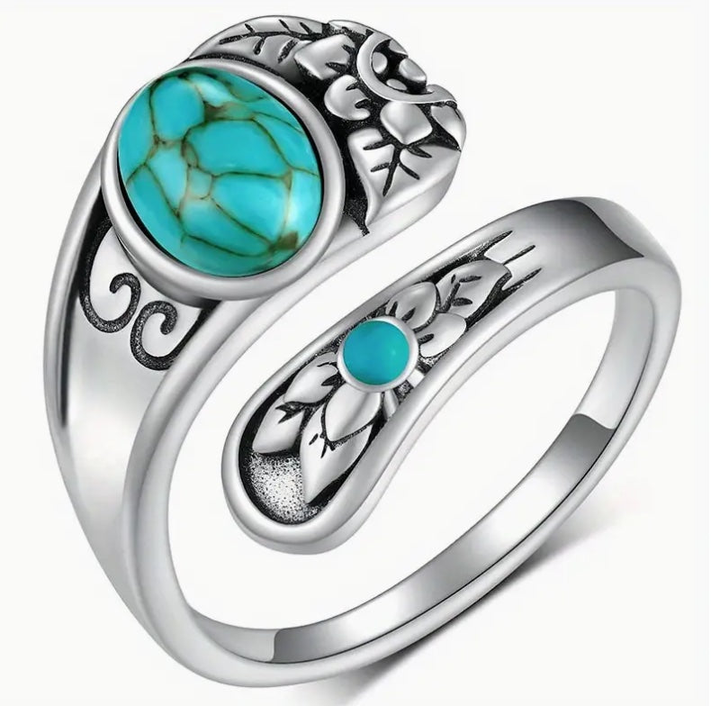 SILVER PLATED TURQUOISE STATEMENT RING