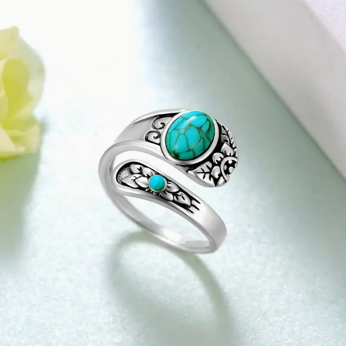 SILVER PLATED TURQUOISE STATEMENT RING