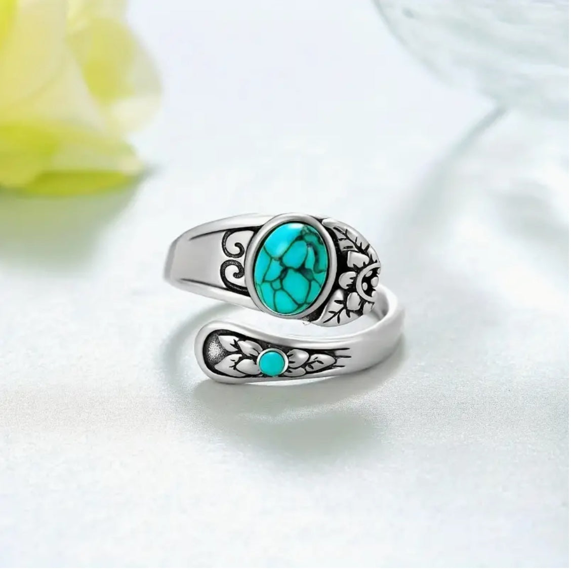 SILVER PLATED TURQUOISE STATEMENT RING