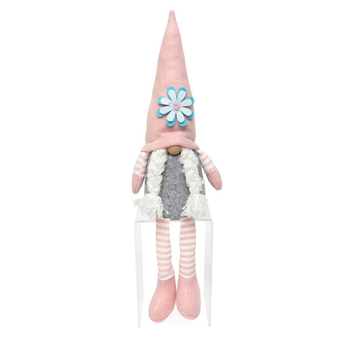 FLOWER GNOME WITH LEGS PINK/GREY - 4IN X 3IN X 15IIN - GIFT