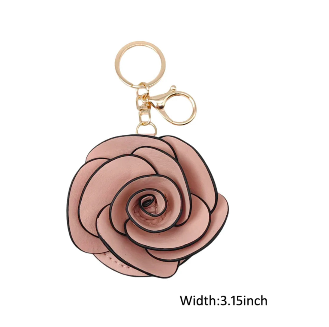 KEYCHAIN - ROSE FAUX LEATHER - HANDBAG ACCESSORY