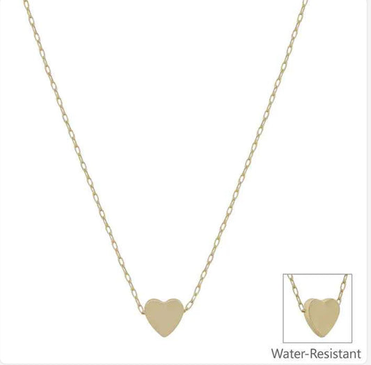 Water Resistant Gold Heart on Chain 16"-18" Necklace