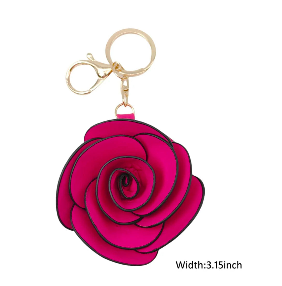 KEYCHAIN - ROSE FAUX LEATHER - HANDBAG ACCESSORY