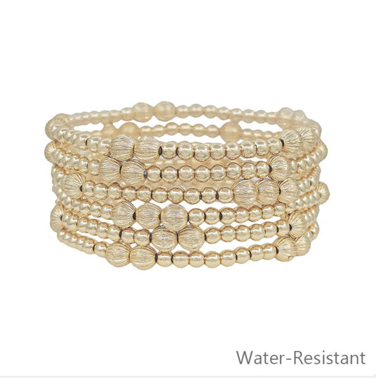 Set of 6 Water Resistant Beaded Textured Stretch Bracelets