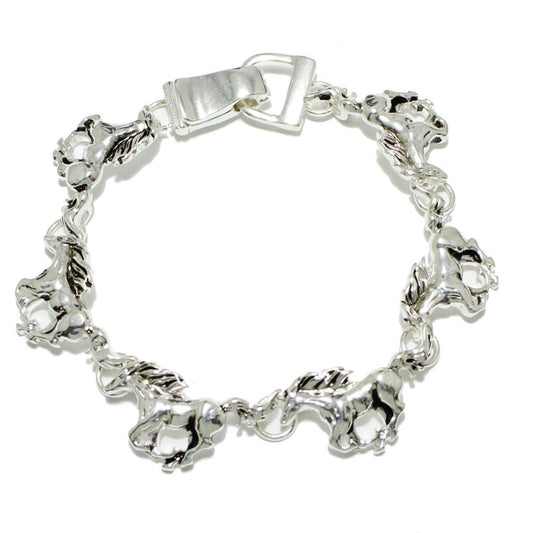 ANTIQUED SILVER HORSE LINK MAGNET CLOSURE BRACELET