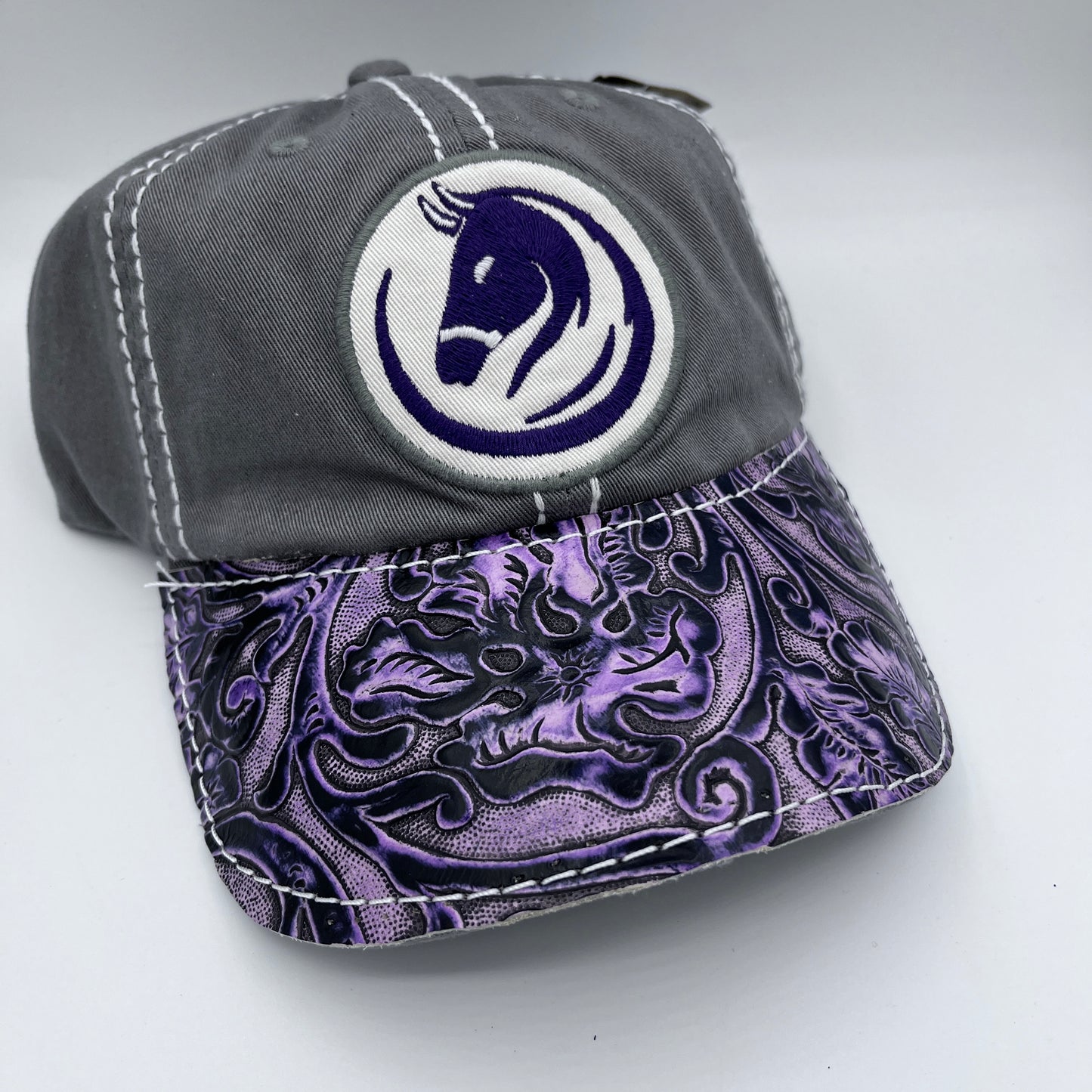 PURPLE PASSION HORSE WASHED BALLCAP with PURPLE FLORAL EMBOSSED LEATHER