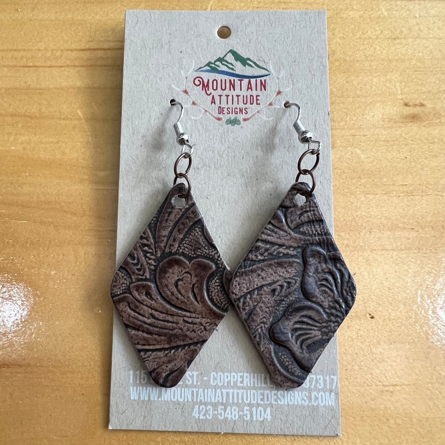 "CHEROKEE ROSE" HANDMADE LEATHER EMBOSSED EARRINGS by MOUNTAIN ATTITUDE DESIGNS™