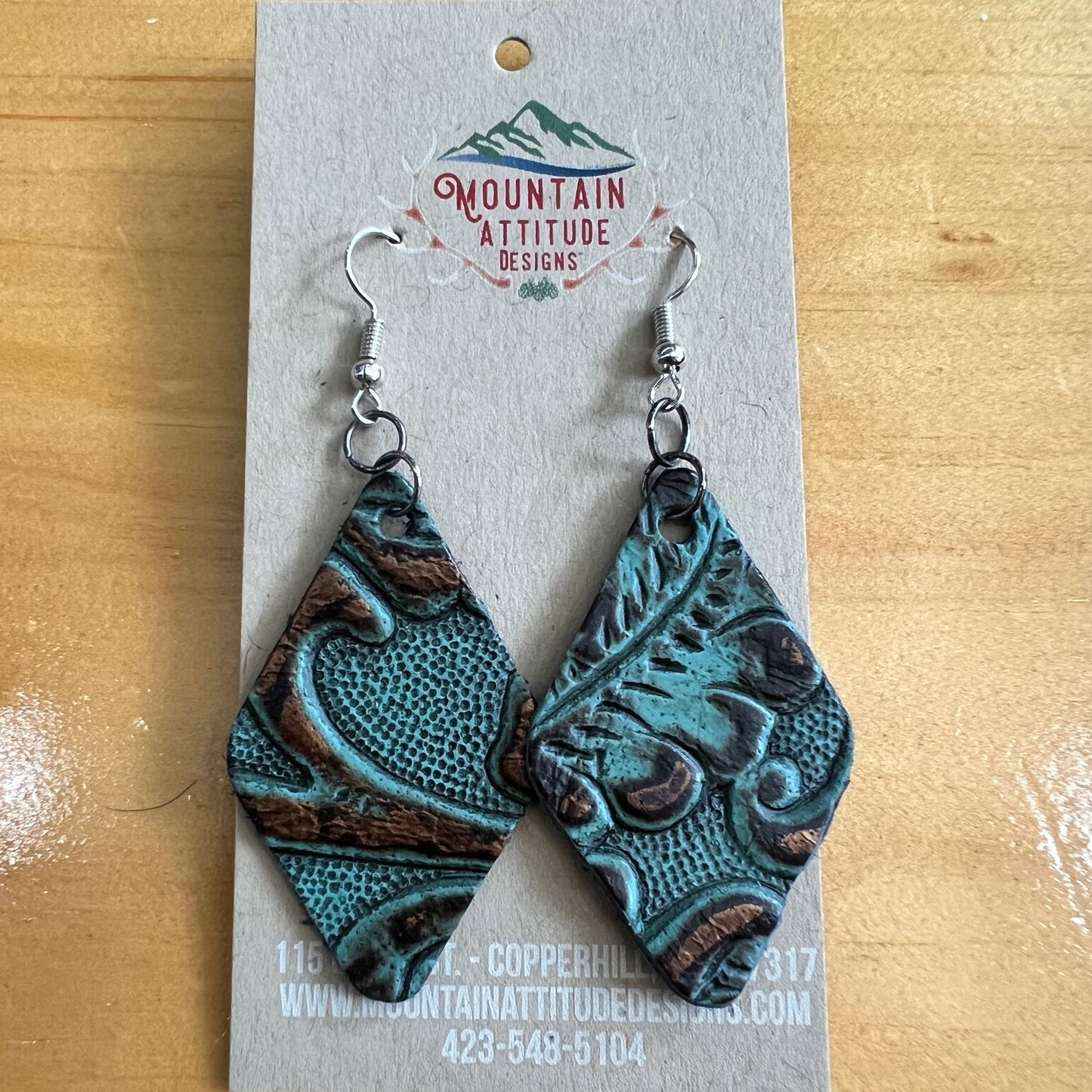 "COPPER FLORAL" HANDMADE LEATHER EMBOSSED EARRINGS by MOUNTAIN ATTITUDE DESIGNS™