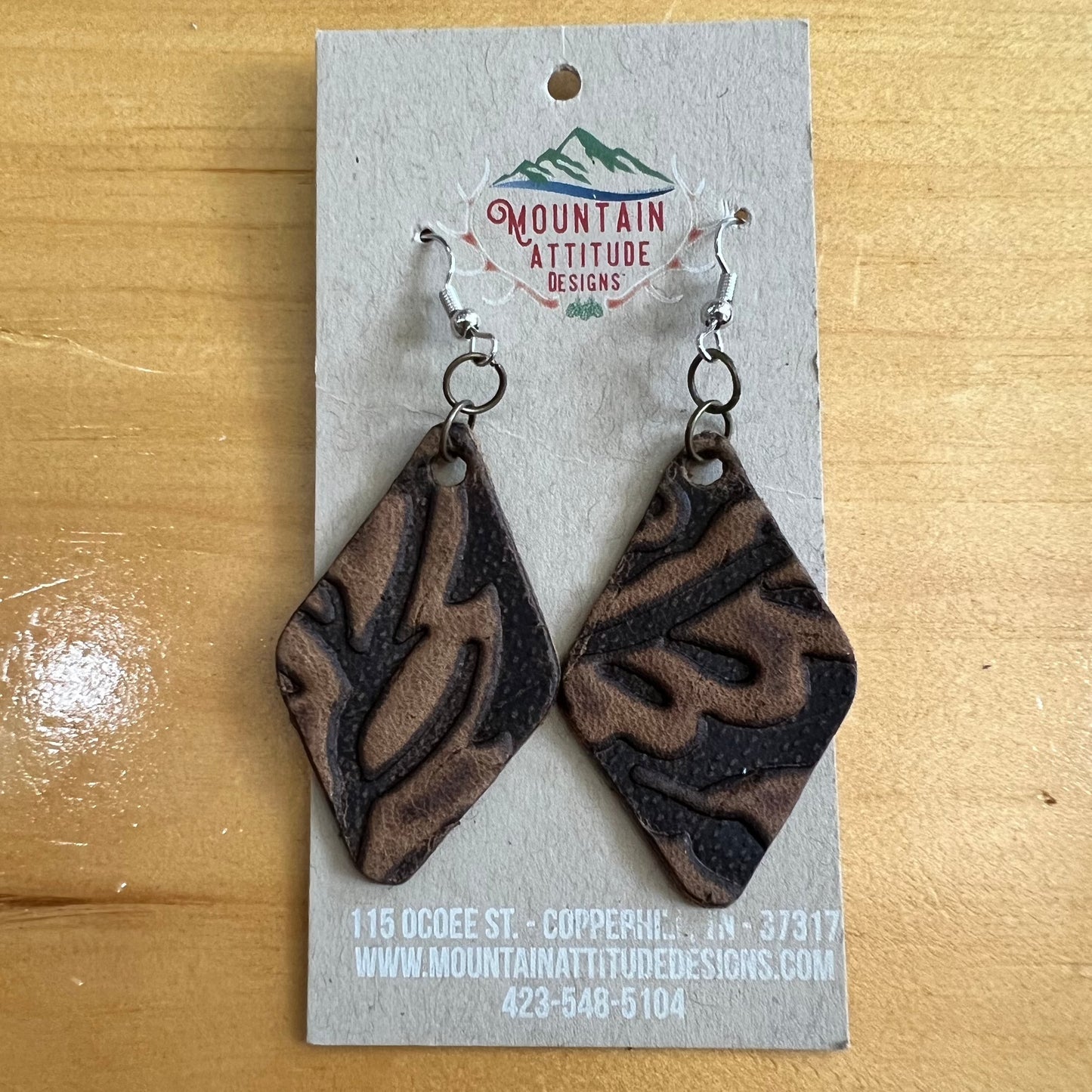 "SADDLE FLORAL" HANDMADE LEATHER EMBOSSED EARRINGS by MOUNTAIN ATTITUDE DESIGNS™