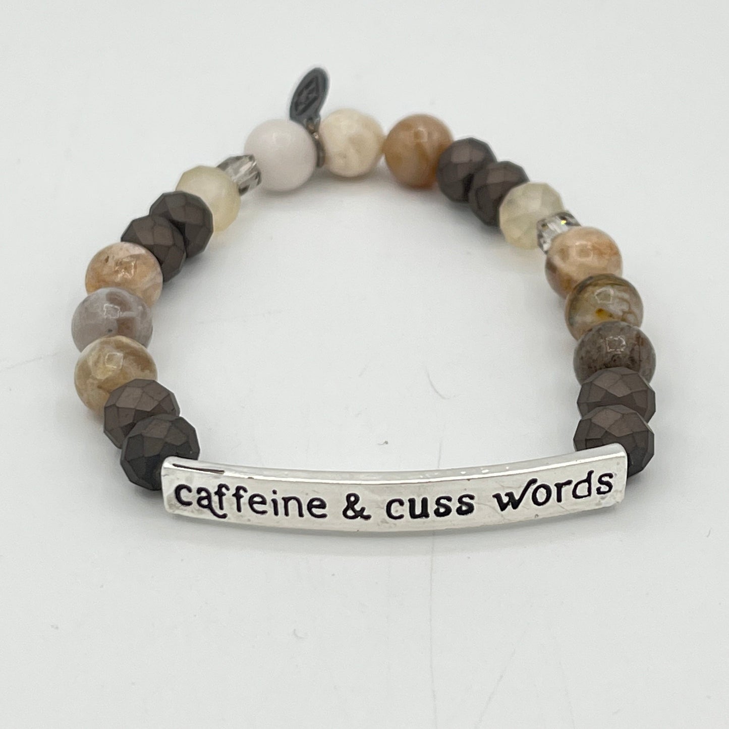 SASSY SEMI-PRECIOUS STONE "CAFFEINE & CUSS WORDS" BRACELET -  HANDMADE JEWELRY