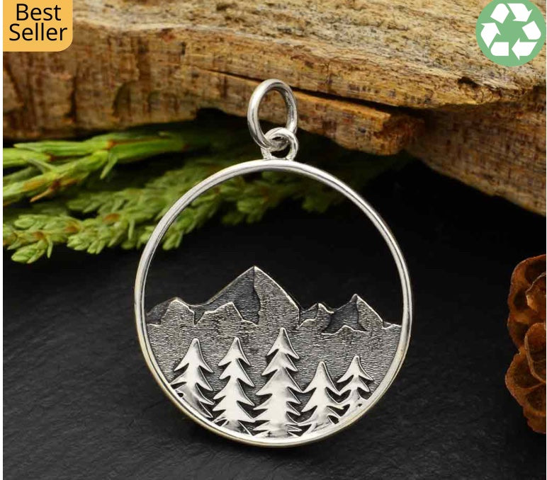 HANDMADE STERLING SILVER NECKLACE WITH LAYERED TREE PENDANT IN CIRCLE NECKLACE