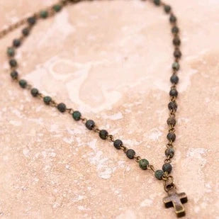 HANDMADE PHOEBE NECKLACE IN AFRICAN TURQUOISE WITH CROSS