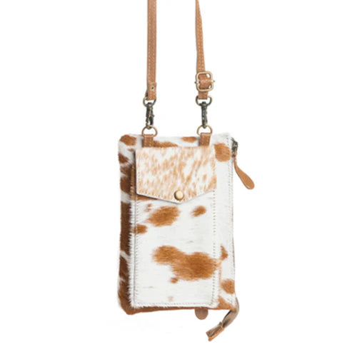 WILD CHIC PHONE CASE HANDBAG IN BROWN & WHITE by MYRA BAG®