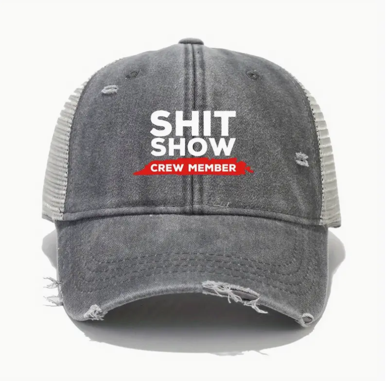 SHIT SHOW CREW MEMBER 6-PANEL VINTAGE DISTRESSED MESH BASEBALL HAT