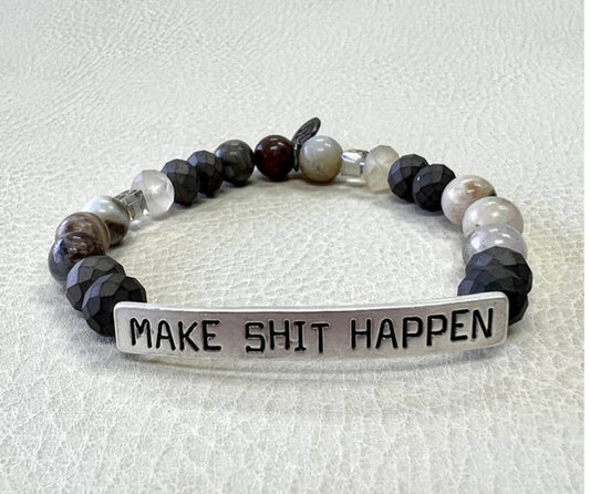 SASSY SEMI-PRECIOUS "MAKE SHIT HAPPEN" BEADED BRACELET