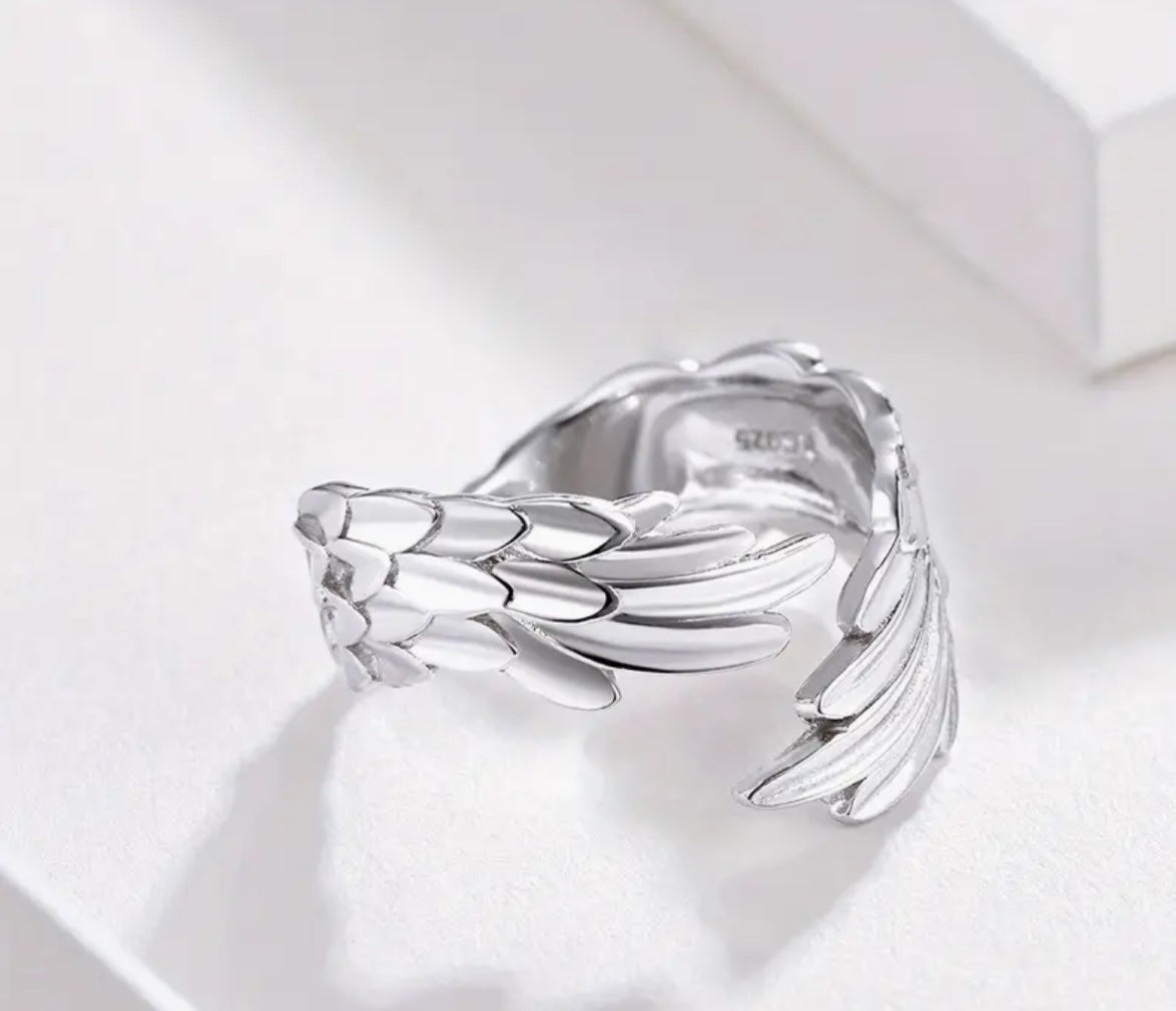ANGEL WING ADJUSTABLE WRAP RING - STERLING SILVER