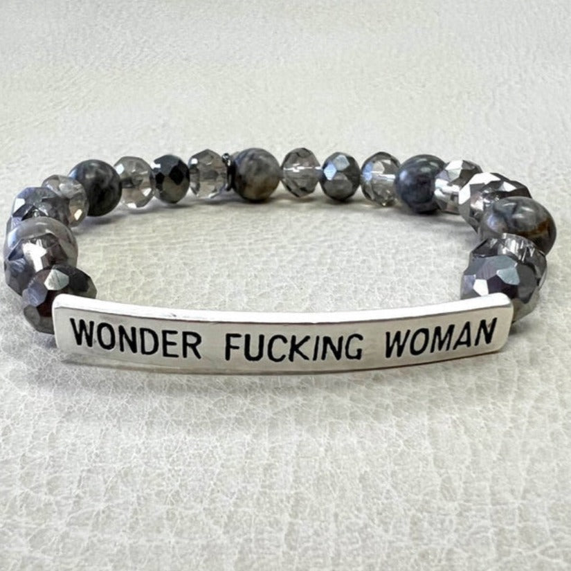 SASSY "WONDER FUCKING WOMAN" BEADED BRACELET - HANDMADE JEWELRY