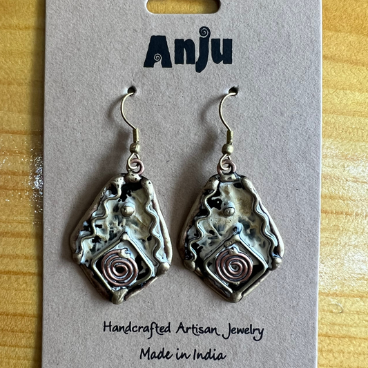 ARTISAN CRAFTED COPPER PATINA EARRINGS - WHITE AND BRONZE by ANJU JEWELRY®