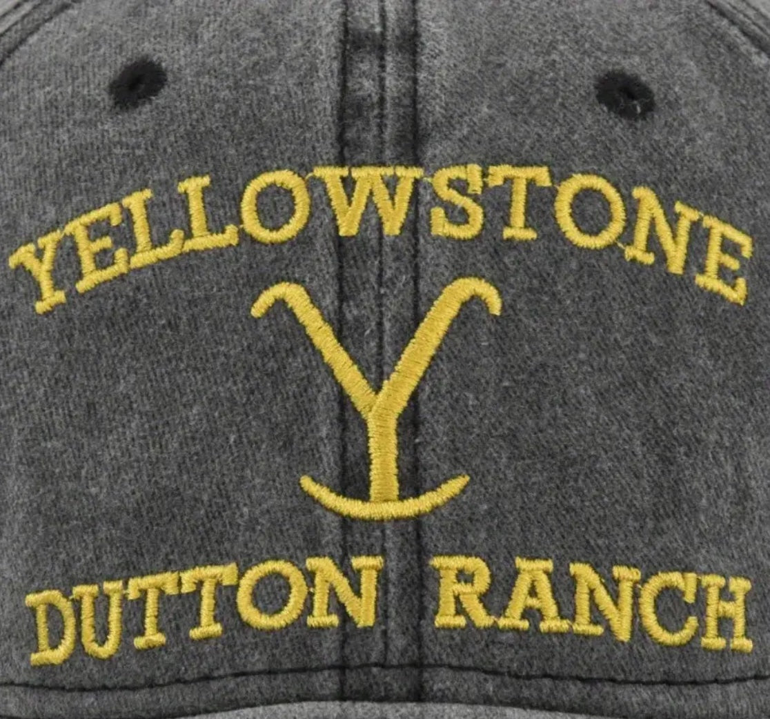 YELLOWSTONE DUTTON RANCH EMBROIDERED 6-PANEL BASEBALL CAP - FOR MALE OR FEMALE - VINTAGE DISTRESSED CURVED BRIM