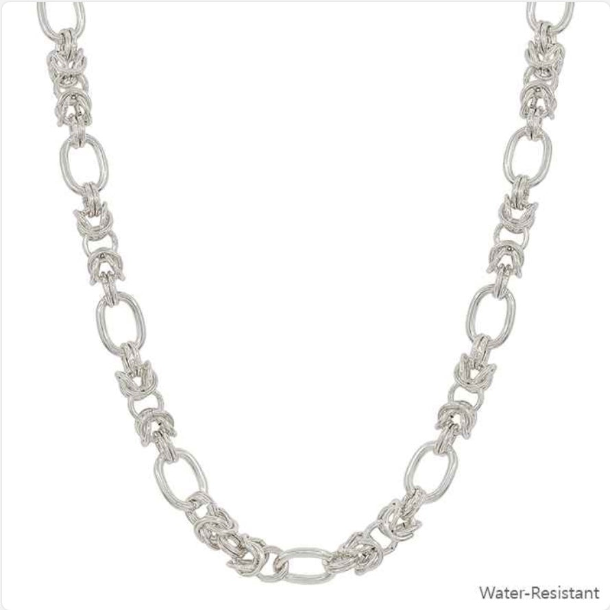 Water Resistant Silver Open Link and Chunky Oval Chain 16"-18" Necklace