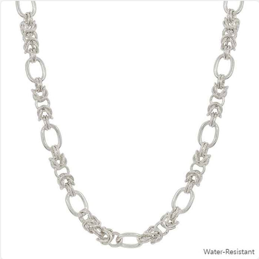 Water Resistant Silver Open Link and Chunky Oval Chain 16"-18" Necklace