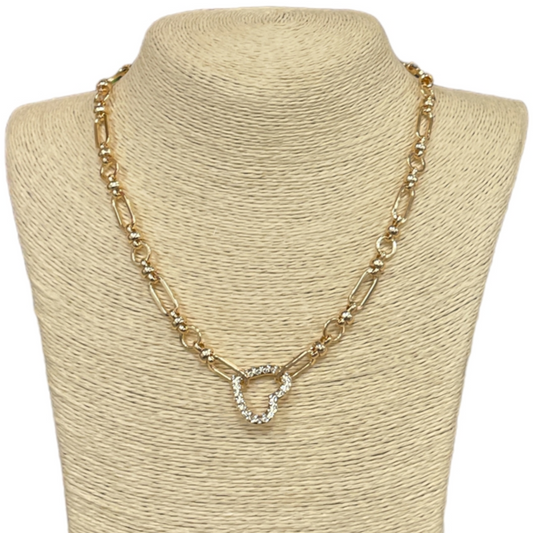 PAPERCLIP CHAIN WITH HEART IN CENTER NECKLACE