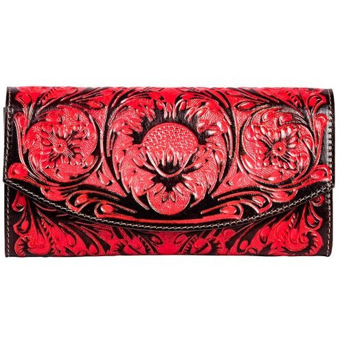 TAMBRINA HAND-TOOLED WALLET IN RED by MYRA BAG®