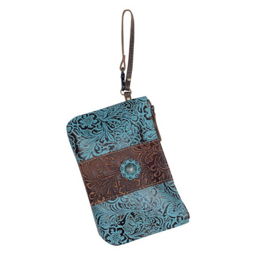 AQUA WRISTLET EMBOSSED LEATHER BAG by MYRA BAG®