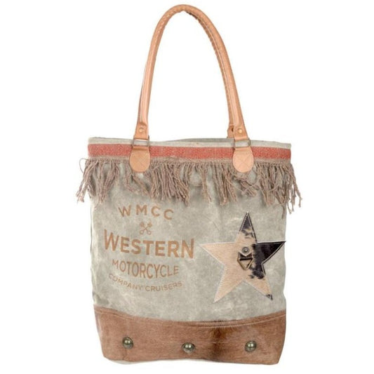 WMCC WESTERN MOTORCYCLE BAG WITH COWHIDE STAR - MILITARY REPURPOSED