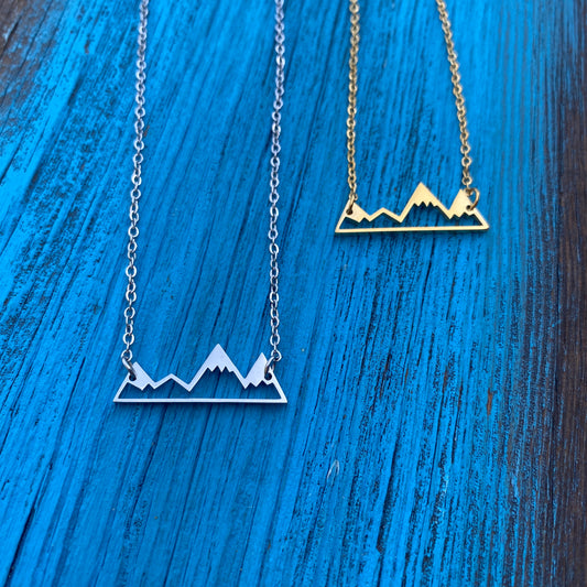 STAINLESS STEEL 18K RHODIUM PLATED MOUNTAIN RANGE NECKLACE